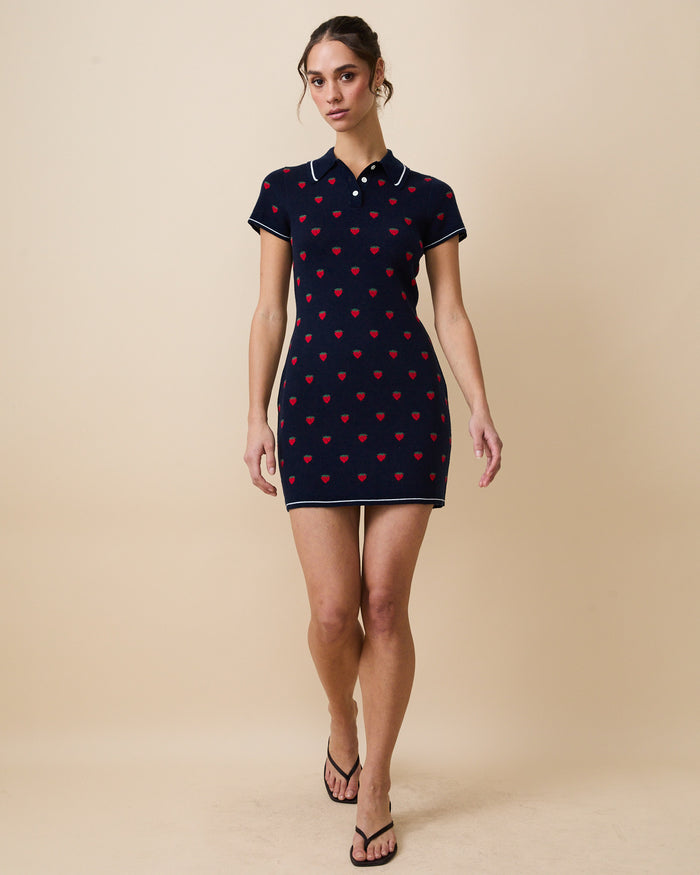 Women's Sweater Polo Dress Navy