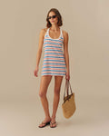 Women's Terry Striped Halter Dress Red, White & Blue