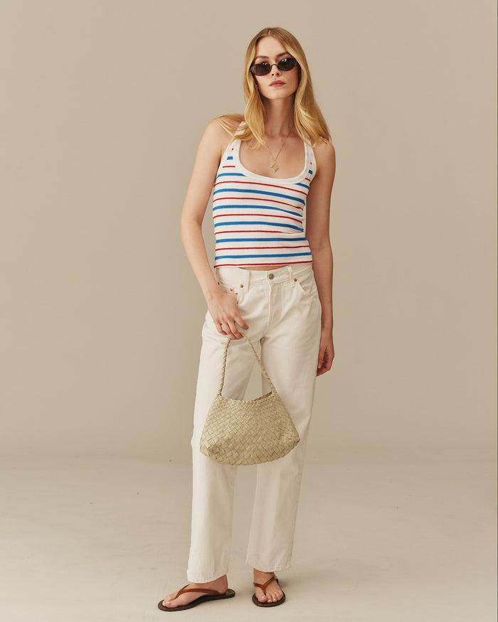 Women's Terry Striped Halter Tank Red, White & Blue