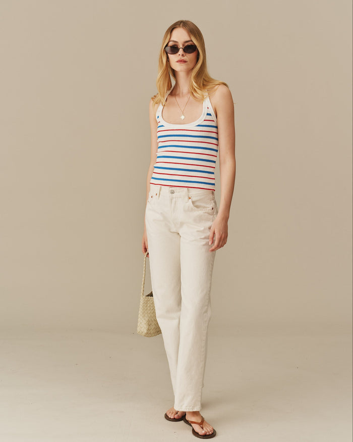 Women's Terry Striped Halter Tank Red, White & Blue