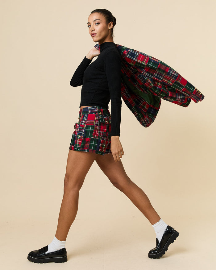 Women's Twill Patchwork Shorts Holiday Patchwork Plaid