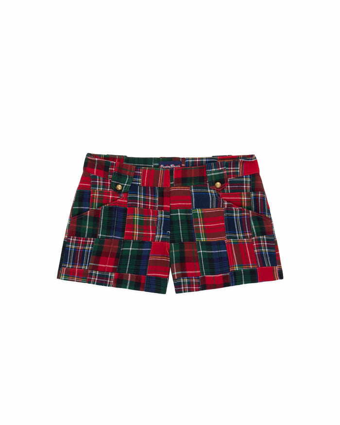 Women's Twill Patchwork Shorts Holiday Patchwork Plaid