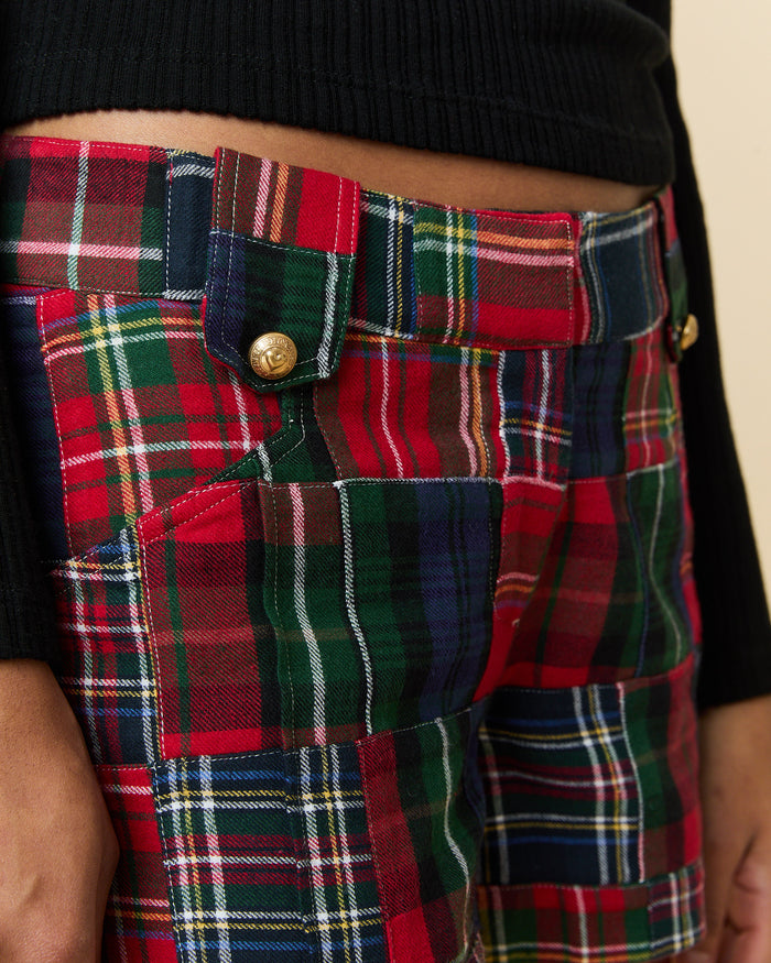 Women's Twill Patchwork Shorts Holiday Patchwork Plaid