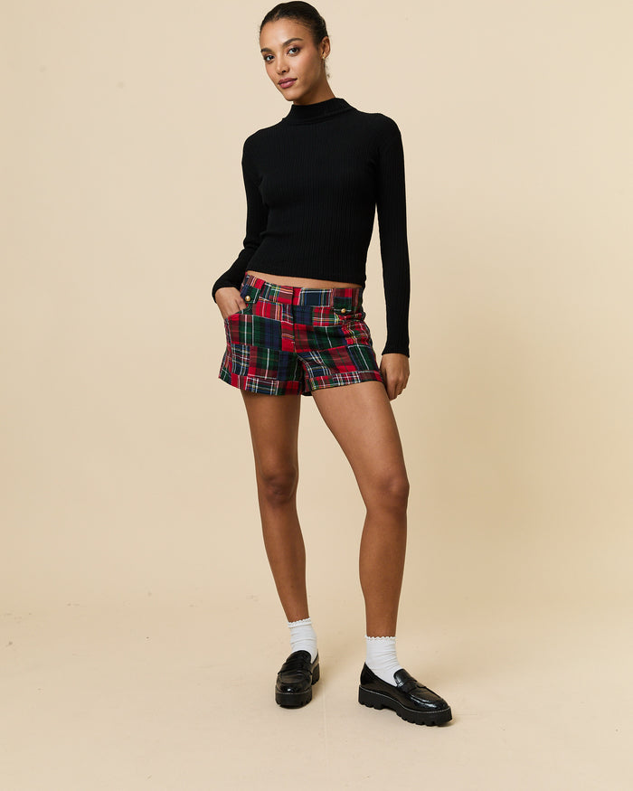 Women's Twill Patchwork Shorts Holiday Patchwork Plaid