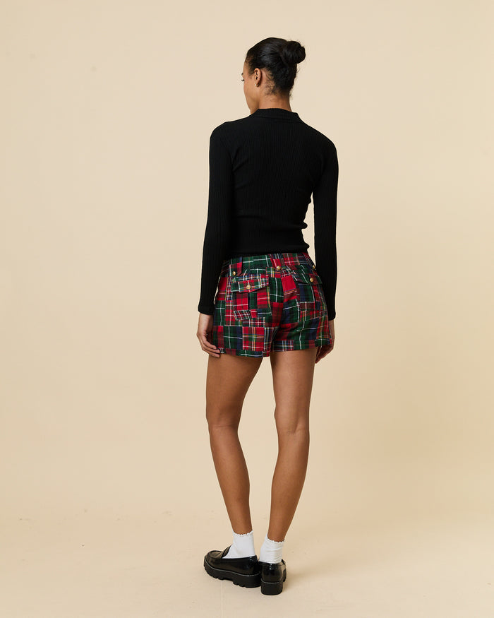 Women's Twill Patchwork Shorts Holiday Patchwork Plaid