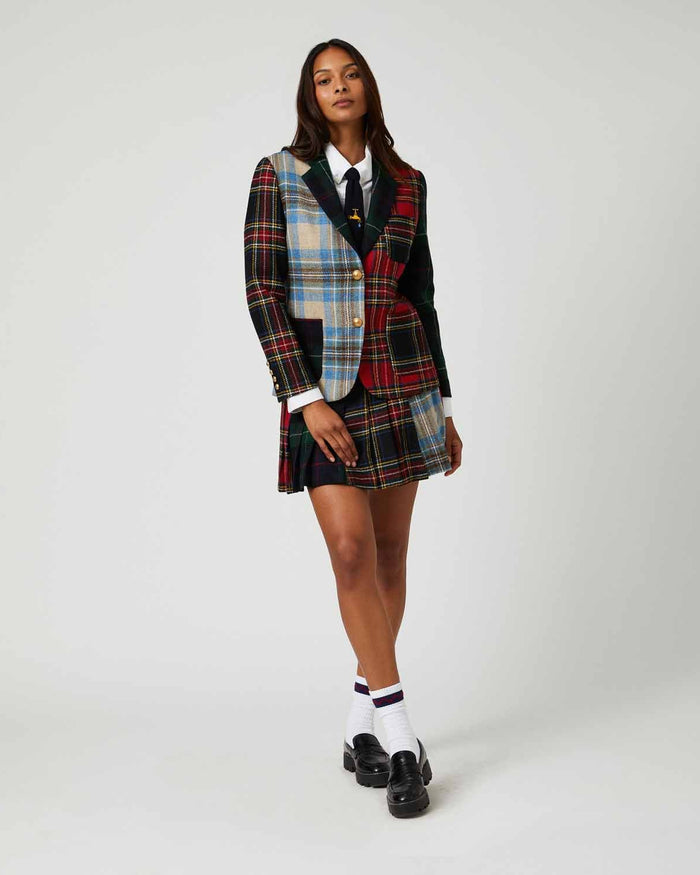 Women's Wool Cocktail Pleated Mini Skirt Holiday Tartan