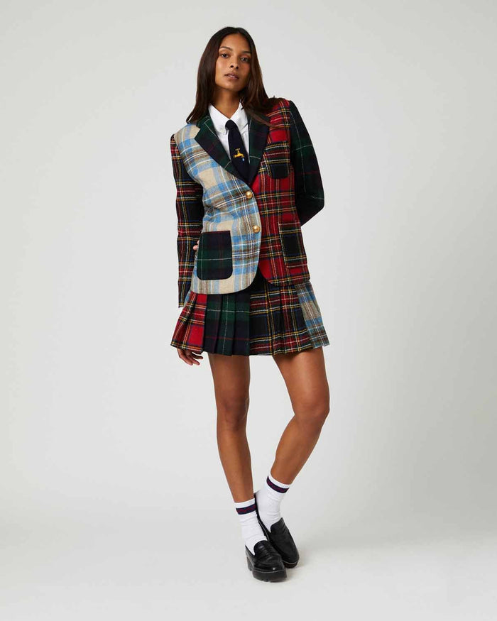 Women's Wool Cocktail Pleated Mini Skirt Holiday Tartan