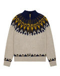 Wool Fairisle Zip Up Jacket Oatmeal