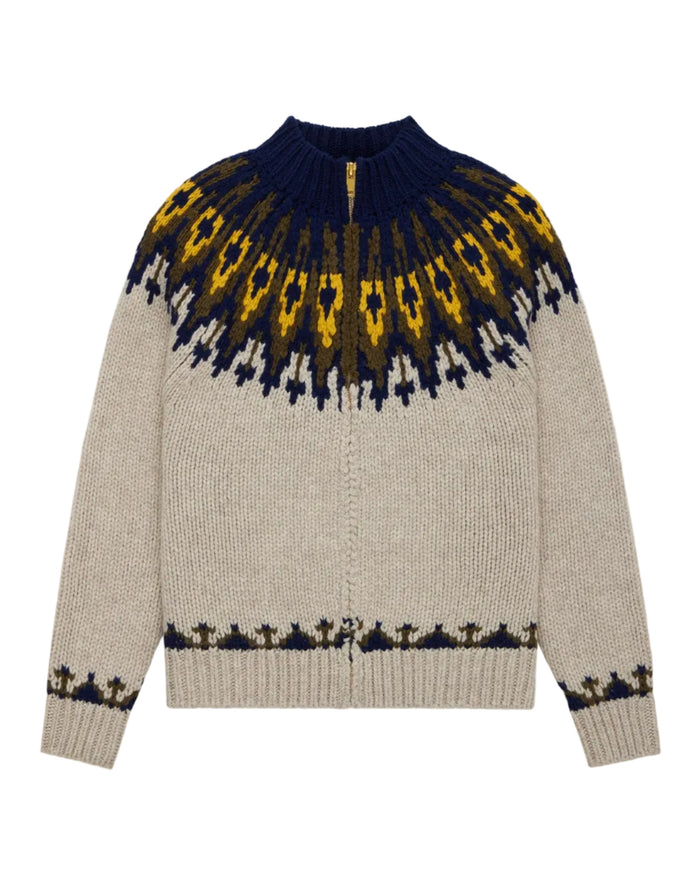 Wool Fairisle Zip Up Jacket Oatmeal