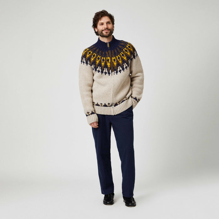 Wool Fairisle Zip Up Jacket Oatmeal