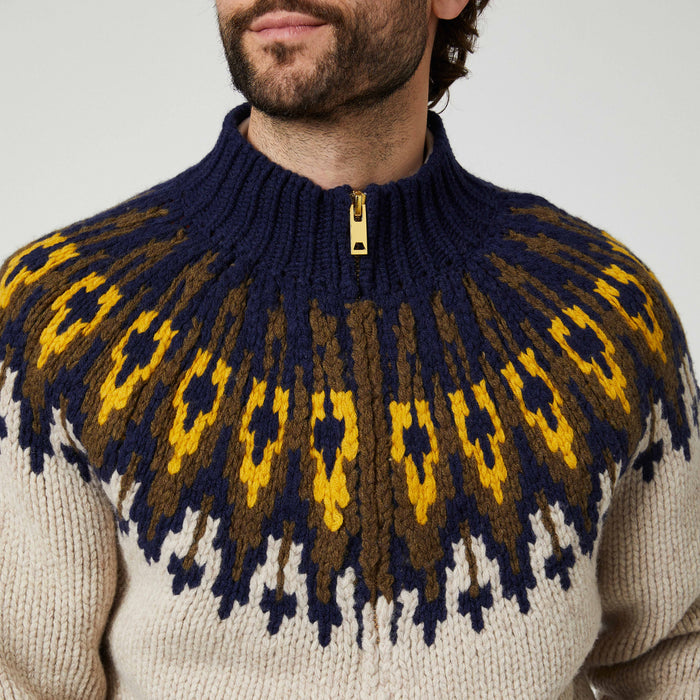 Wool Fairisle Zip Up Jacket Oatmeal