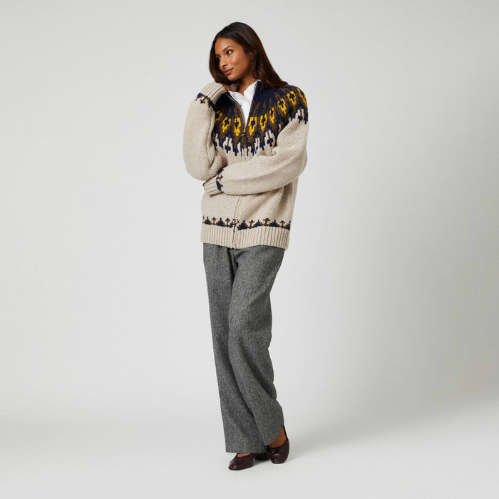 Wool Fairisle Zip Up Jacket Oatmeal