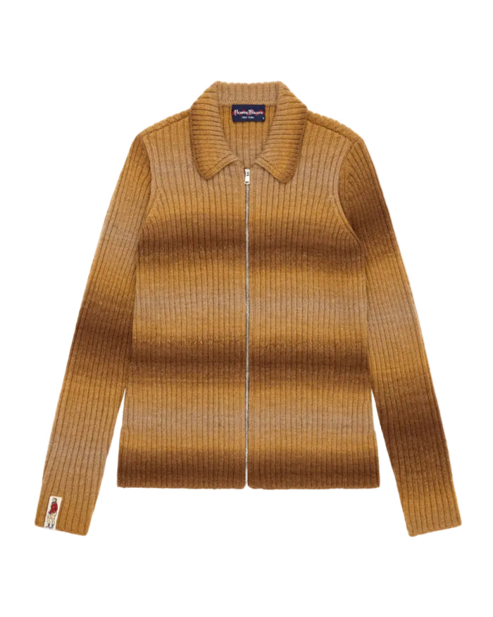 Zip Through Gradient Striped Sweater Brown Gradient