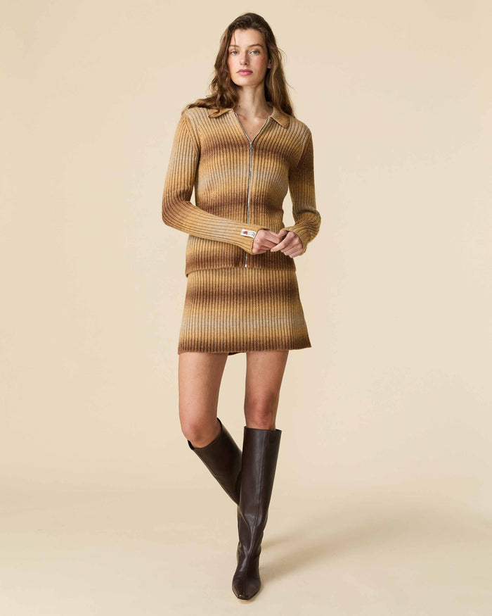 Zip Through Gradient Striped Sweater Brown Gradient