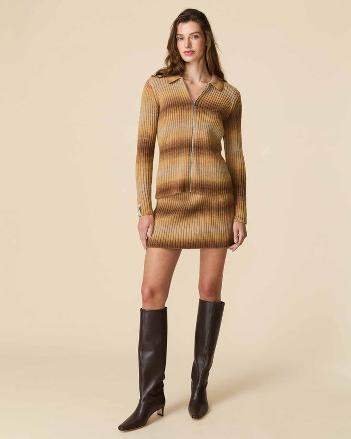 Zip Through Gradient Striped Sweater Brown Gradient