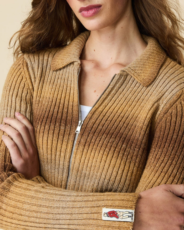 Zip Through Gradient Striped Sweater Brown Gradient