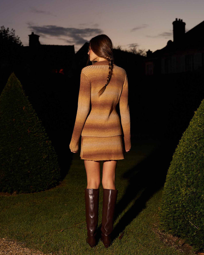 Zip Through Gradient Striped Sweater Brown Gradient