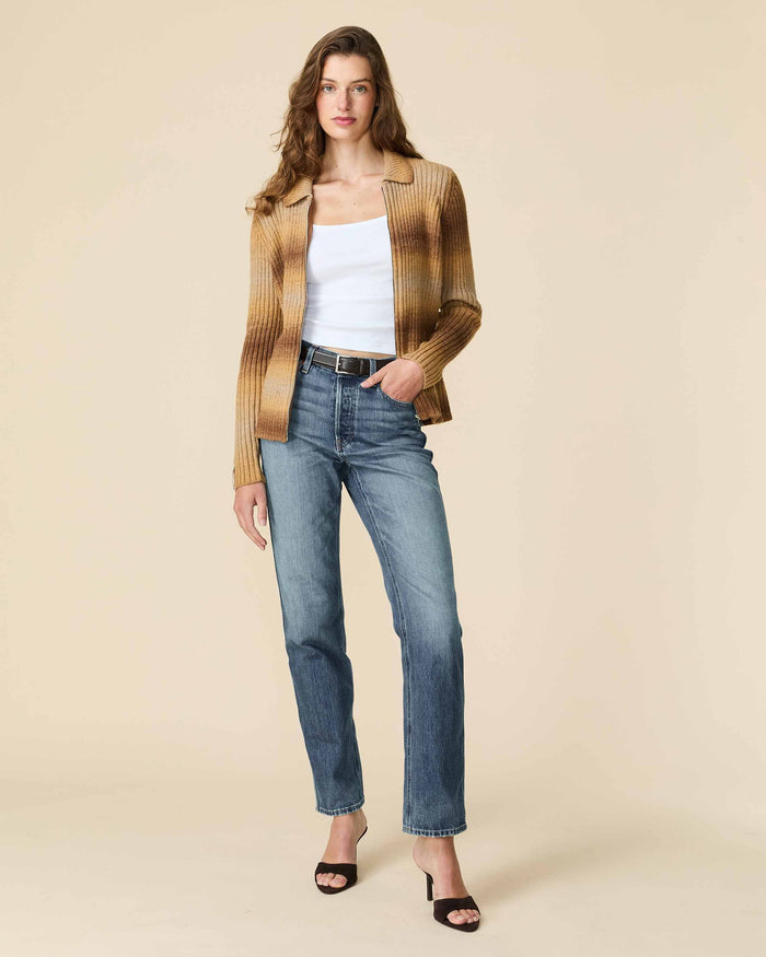 Zip Through Gradient Striped Sweater Brown Gradient
